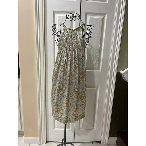 ZARA MINI DRESS TUNIC 100% SILK SMOCKED NECK HALTER PAISLEY
SZ M COTTAGECORE - Picture 11 of 16